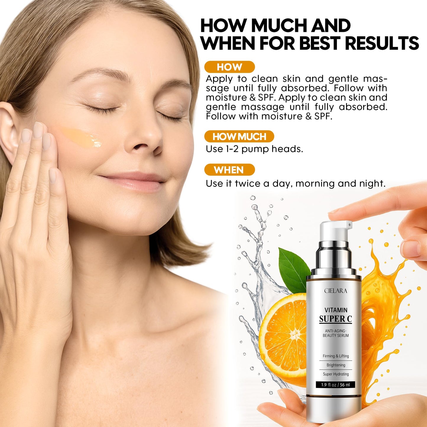 CIELARA Vitamin C Serum for Face, Anti Aging 20% Super C Serum With Vit C Hyaluronic Acid, Vitamin E, Peptides, Collagen Wrinkle Serume for Dark Spot, tighten, firming, lift, Brightening-1.9 Fl Oz
