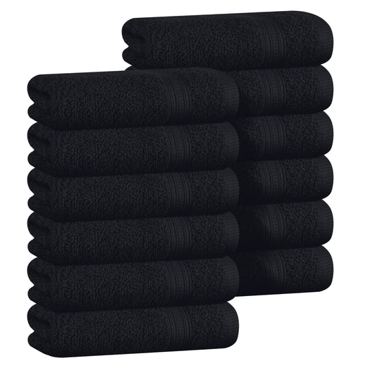 BOUTIQUO Ultra Soft Cotton Washcloths, Contains 12 Piece Face Cloths 12x12 inch, Ideal for Everyday use Face Towels, Compact & Lightweight Multi Purpose Washcloths - Black