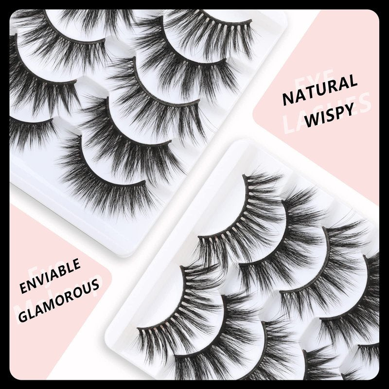 False Eyelashes Fluffy Wispy Big Eyelashes 3D Faux Mink Lashes Thick Volume Long Soft Dramatic Strip Eye Lashes 5 Pairs