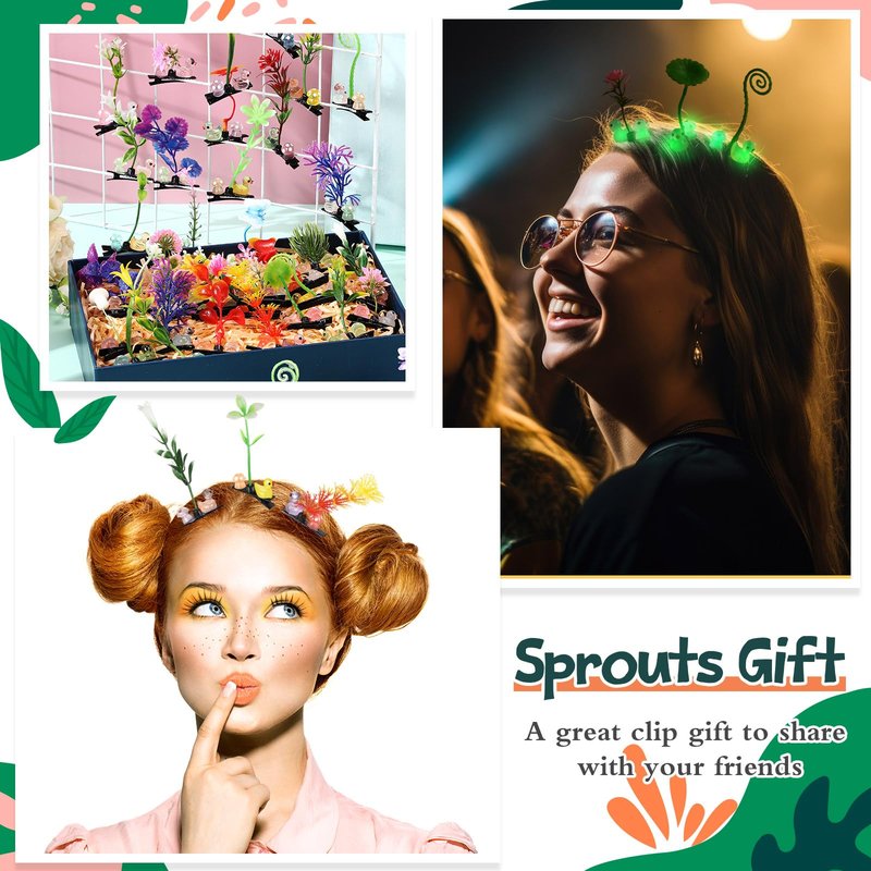 Tigeen Glow Rave Trinkets Festival Duck Hair Clip with Bean Sprout Mushroom Sprout Hairpins Holiday Funny Plant Flower Hair Accessories for Women Music Festival(100 Pcs,Mixed Plant)