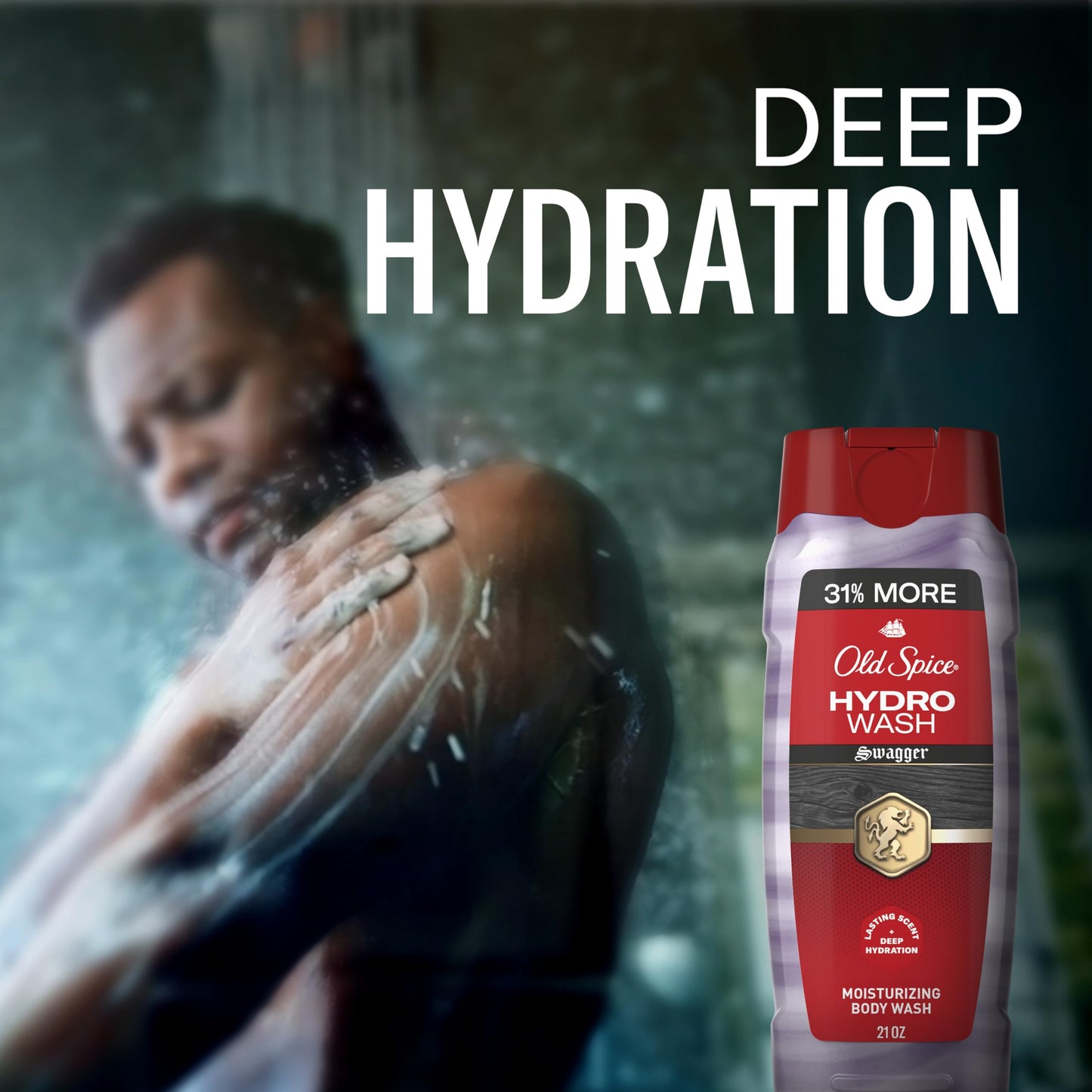Old Spice Moisturizing Body Wash for Men, Hydro Wash, 2-in-1 Long Lasting Scent & Deep Hydration, 24/7 Shower Fresh, Swagger Scent, 21 oz (Pack of 4)