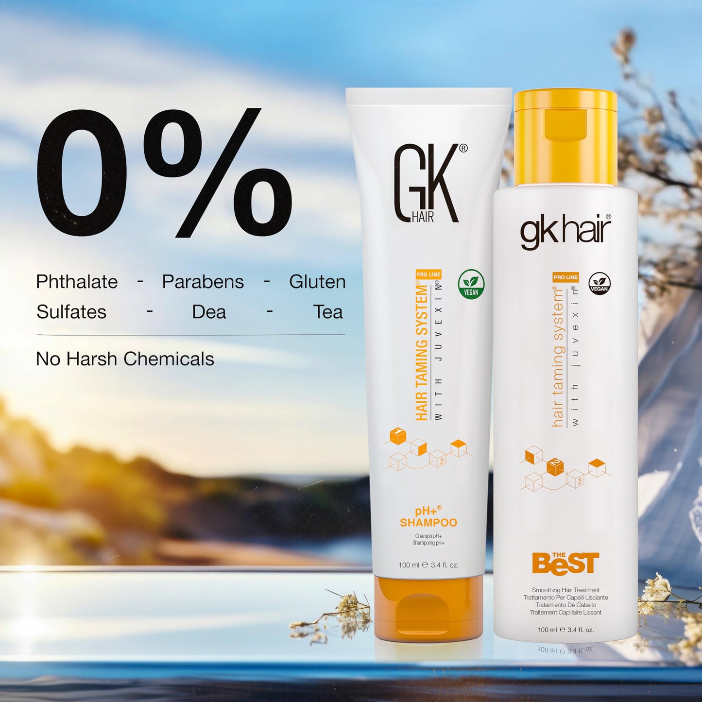 GK HAIR – Smoothing Keratin Treatment & pH Clarifying Shampoo Set 3.4 Oz – Frizz Control & Shine Enhancement System for Unruly, Strengthening Hair Healthy With Juvexin V2 Plant Protein & Aloe Vera