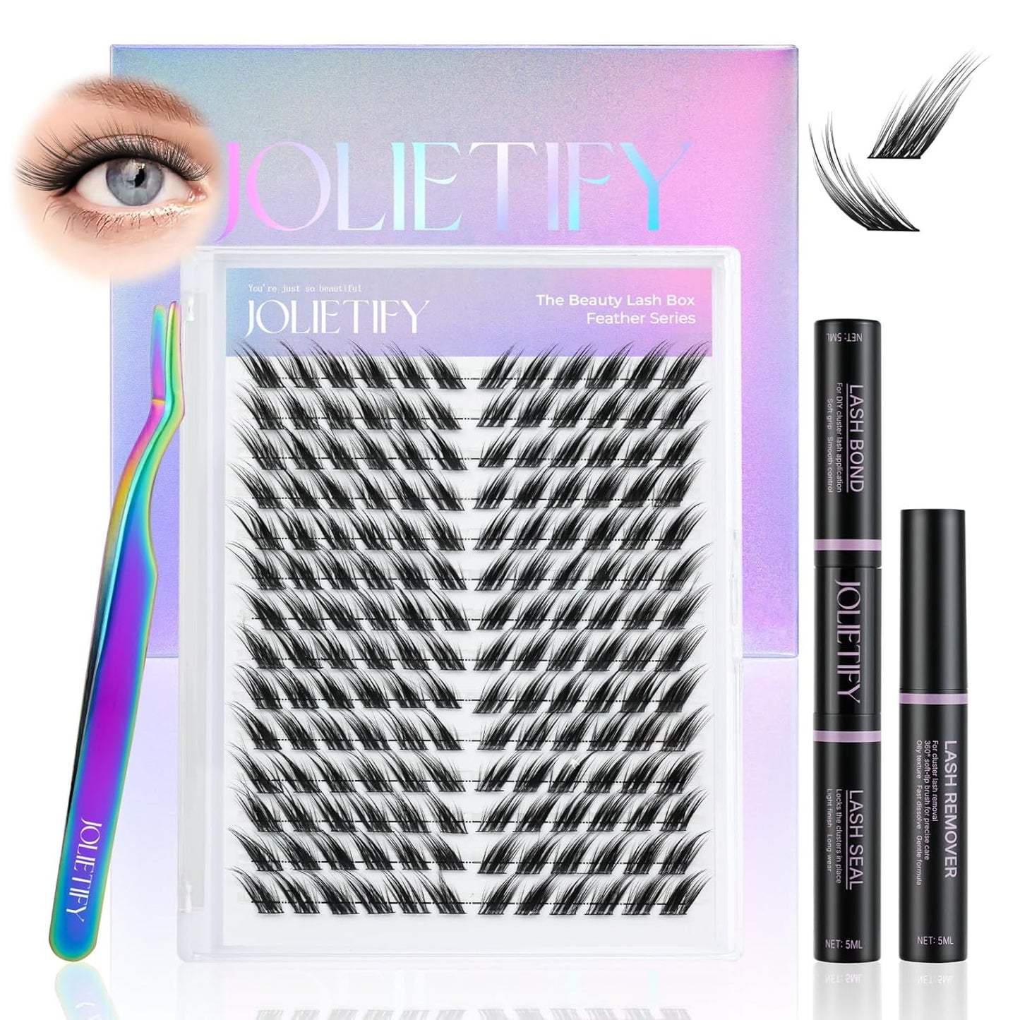 Lash Extension Kit - Foxy Layered Faux Mink Clusters | Lightweight, Waterproof Bond & Seal, Tweezers Included