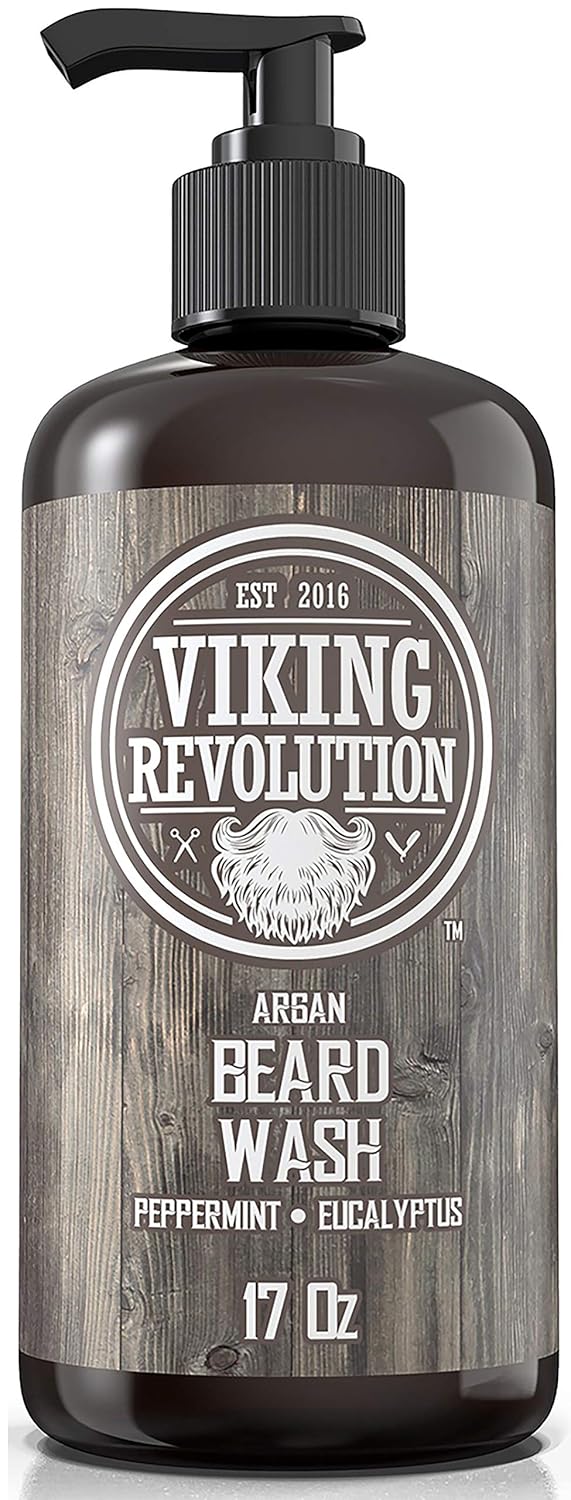 Beard Wash Shampoo with Argan & Jojoba Oils - Softens & Strengthens | Peppermint & Eucalyptus Scent (17 oz)