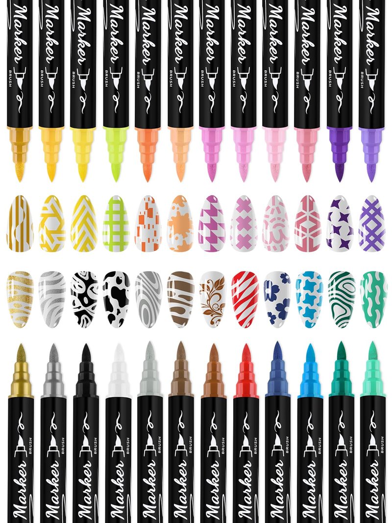 EBANKU 24 Pcs Nail Art Pens Set, Nail Polish Pens Quick-Drying Nail Art Markers Acrylic Paint Nail Point Graffiti Dotting Liner Pen No Squeeze Needed for Christmas Party