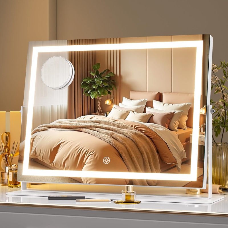 MINISO Vanity Mirror with Lights-15" x 11.4" LED Makeup Mirror, 3 Color Modes Touch Control and Brightness Adjustment Lighting Mirror, 10X Magnifying Glass, 360° Rotation