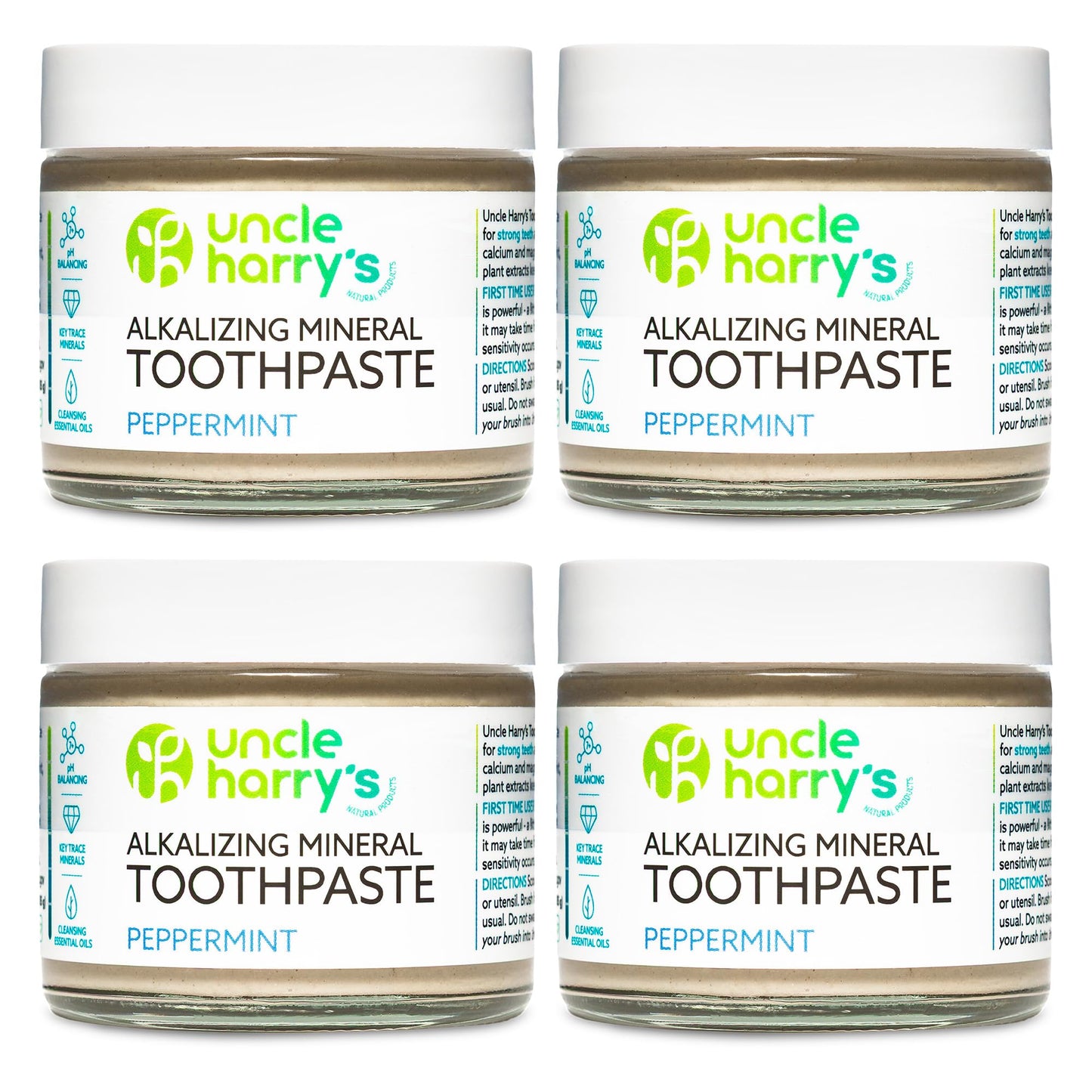 Uncle Harry's Peppermint Remineralizing Toothpaste | Natural Whitening Tooth Paste Freshens Breath & Promotes Enamel | Vegan Fluoride Free Toothpaste (4 Pack)