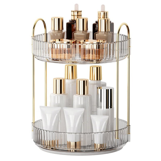 YCIA&DONE 360 Rotating Makeup Organizer and Storage for Vanity Bathroom Countertop, High Capacity Cosmetic Skincare Perfume Organizers for Dresser Lazy Susan (Clear White,2 Tiers)