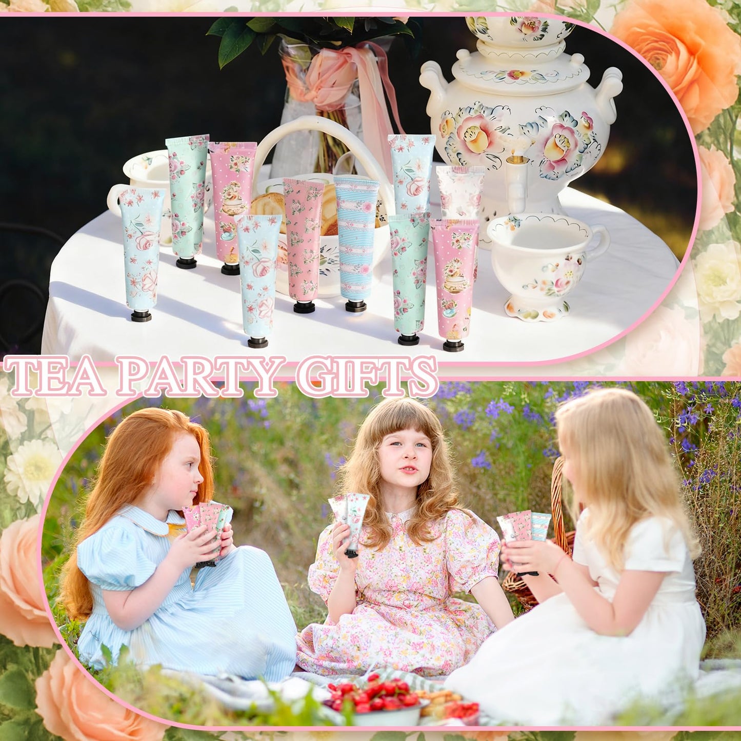 Swiffen Tea Party Hand Cream Gift Set Wonderland Floral Tea Party Favor Flower Moisturizing Hand Lotion Bulk Dry Cracked Care Cream Teapot Favor Boxes Treat Gift Goodie for Baby Shower, 20 ml(24 Pcs)
