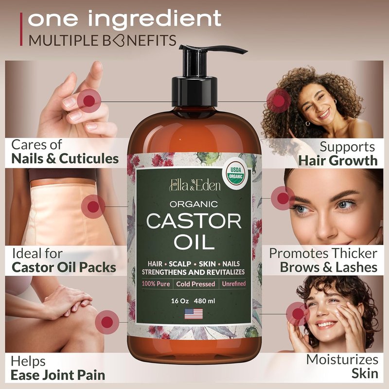 Organic Castor Oil 16 Oz & Jojoba Oil 4 Oz - Cold-Pressed, Unrefined, Hexane-Free | Hair, Skin, Face, Nails Care