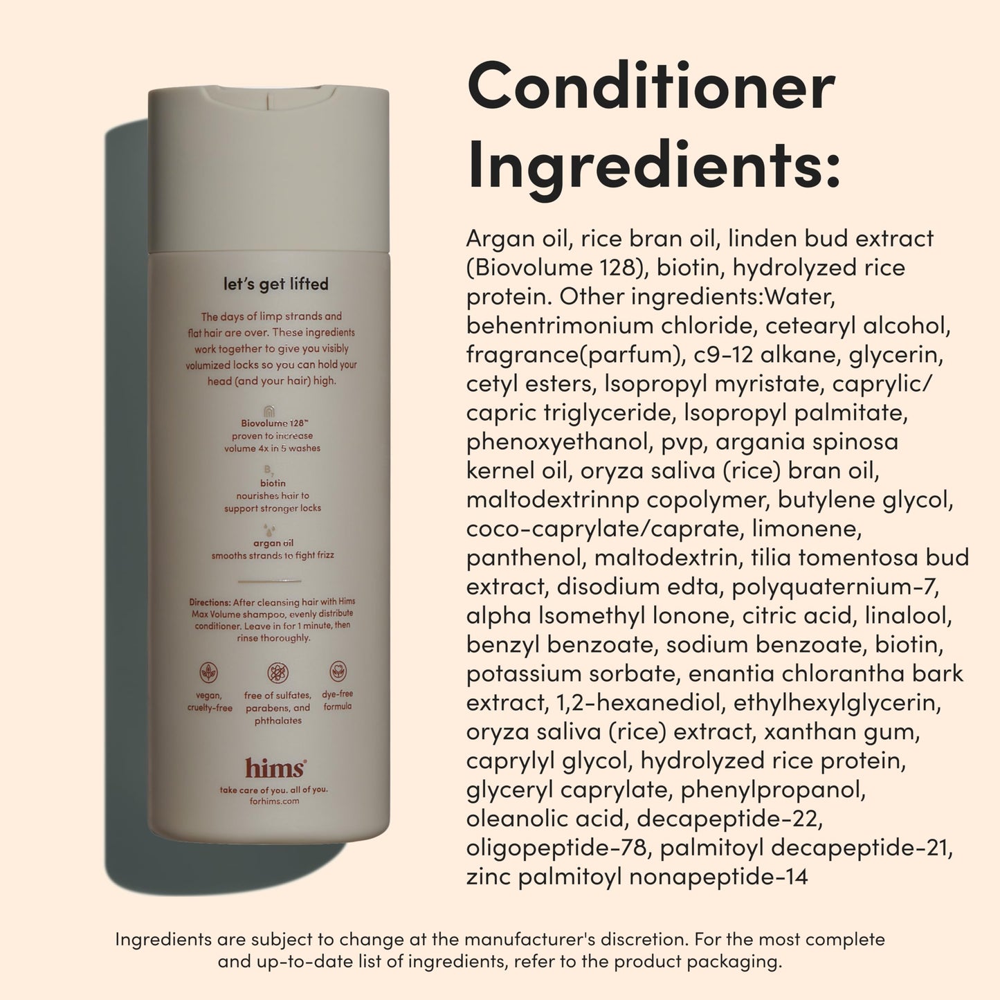 hims Max Volume Shampoo & Conditioner Set - Biovolume 128, Biotin, & Argan Oil - Root Lift & Moisturizing for Fine Hair - Sulfate-Free, Paraben-Free, Vegan - Citrus Spice Scent - 6.4 Fl Oz Each