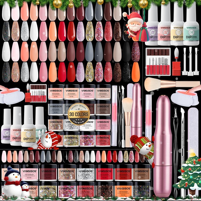 Dip Powder Nail Kit with Everything: 30 Colors Nail Dip Powder Set with Top & Base Coat Activator Brush Saver with Nail Drill for DIY At Home Salon