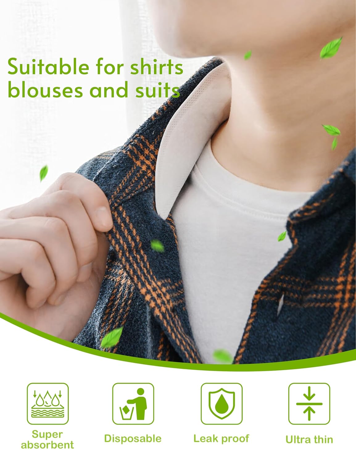 Disposable Collar Protectors - Self-Adhesive Sweat Pads for Shirts | 80 PCS Invisible Neck Liner for All-Day Freshness