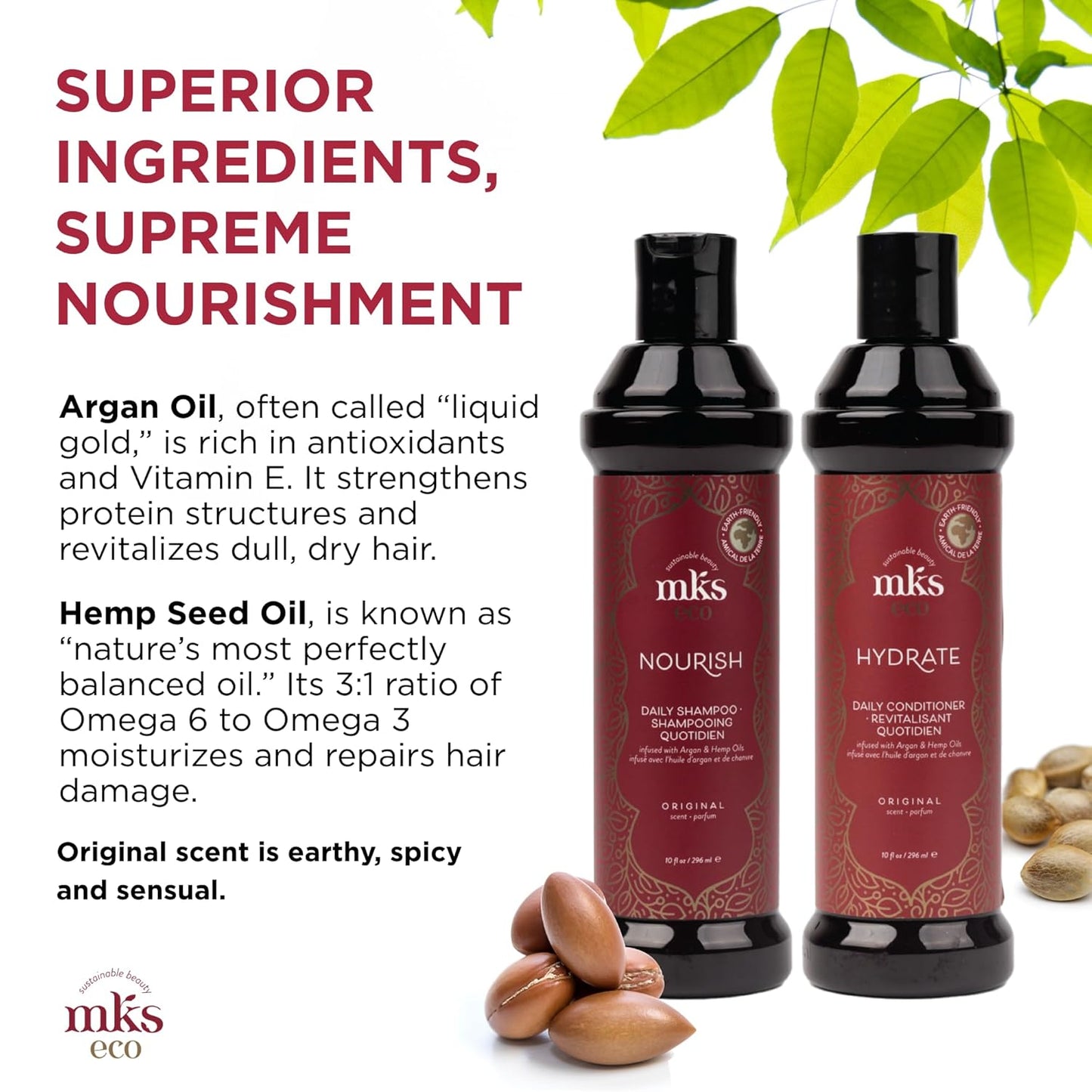 MKS Eco Nourish Shampoo & Hydrate Conditioner Set | Moroccan Argan Oil, Vegan, 10 fl oz Each
