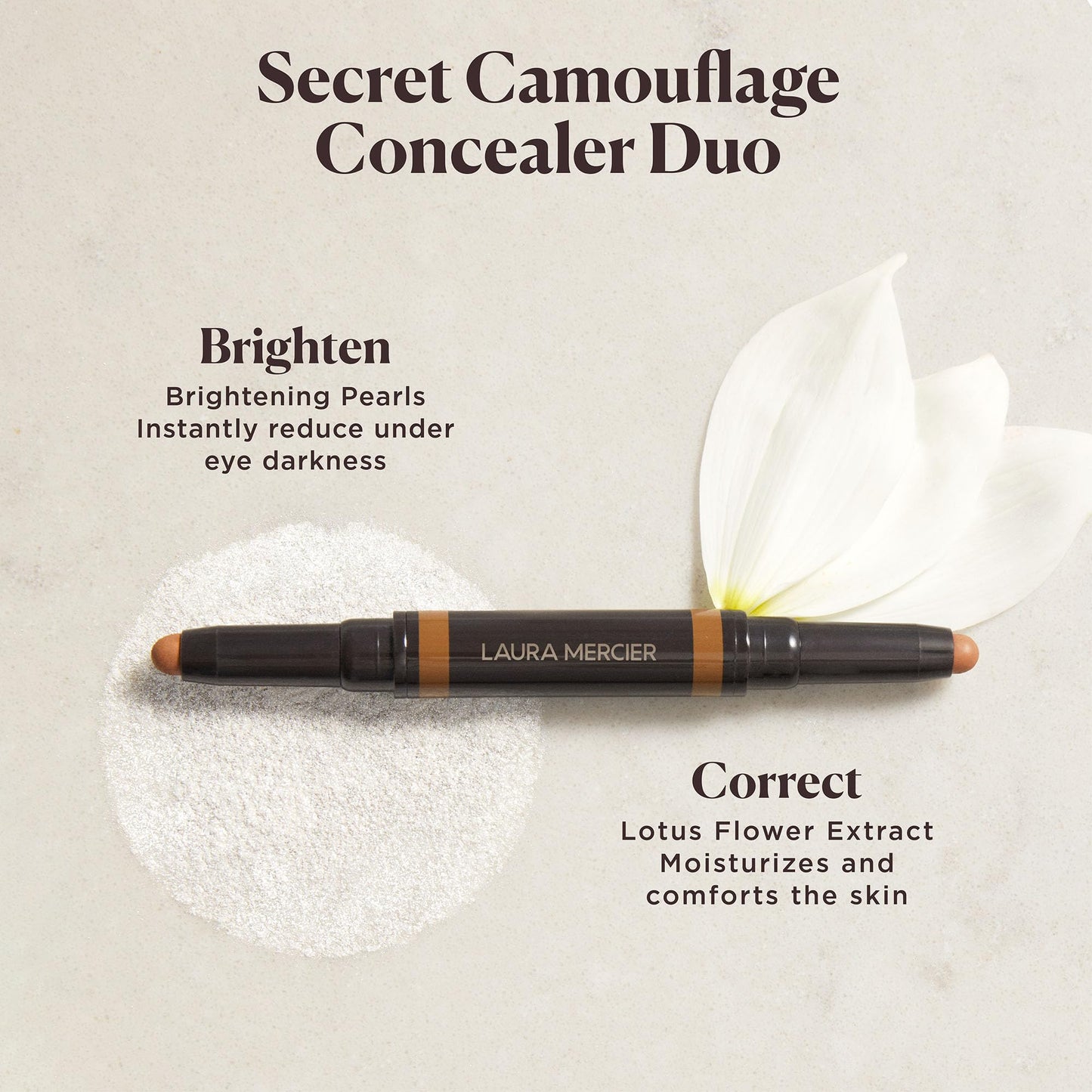 Laura Mercier Secret Camouflage Brighten and Correct Duo, 2-in-1 Face and Under Eye Concealer Stick, Blurs Imperfections and Reduces Appearance of Undereye Dark Circles, Full Coverage, 2W
