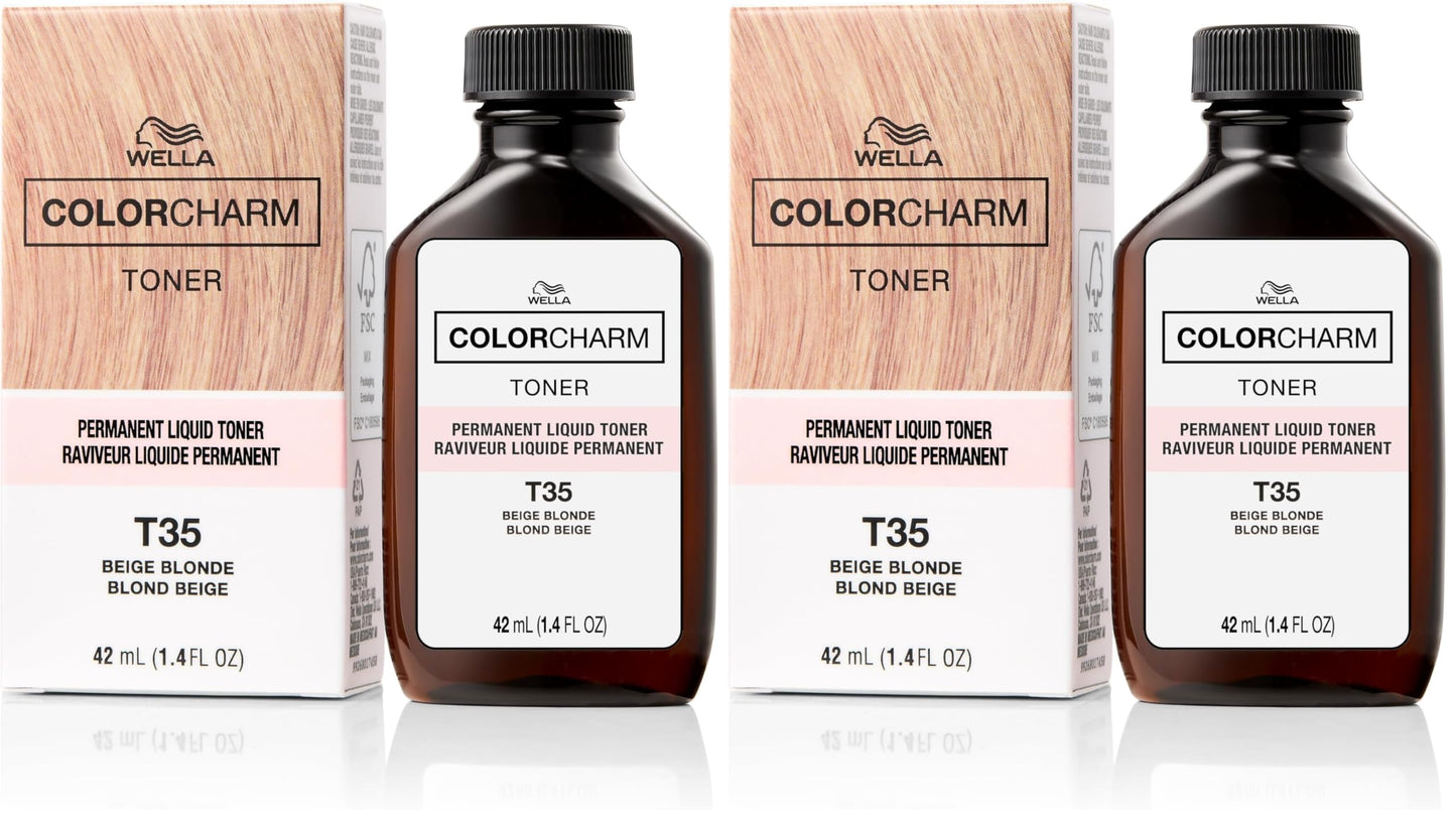 WELLA Color Charm Hair Toner, Neutralize Brass With Liquifuse Technology, T35 Beige Blonde, 1.4 oz (Pack of 2)