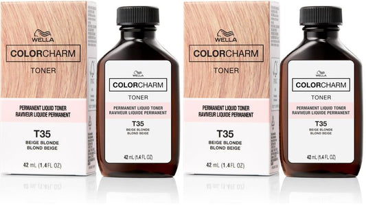 WELLA Color Charm Hair Toner, Neutralize Brass With Liquifuse Technology, T35 Beige Blonde, 1.4 oz (Pack of 2)