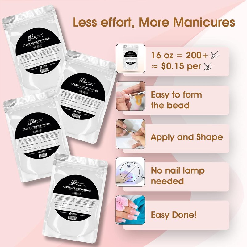 Alda Acrylic Powder - Professional 16oz Clear Nail System for Salon Quality Nails