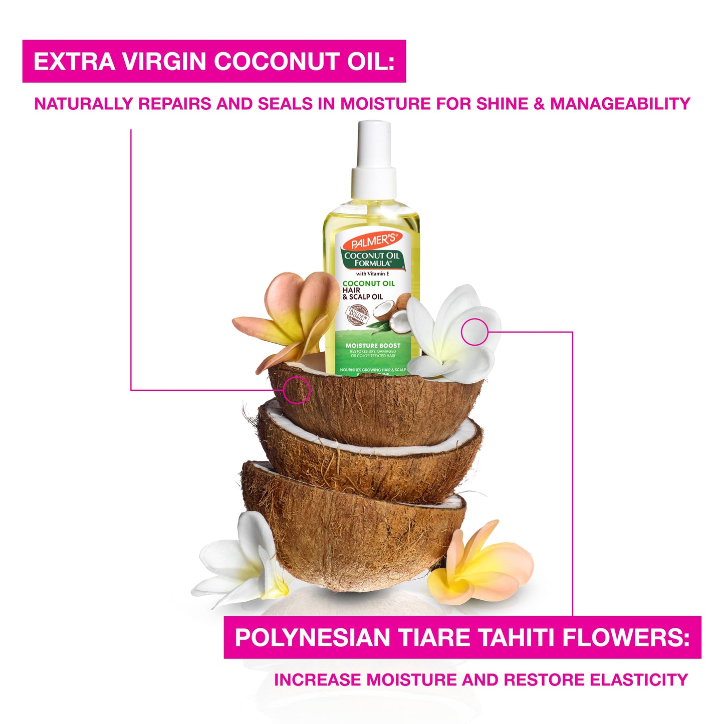 Palmer's Coconut Oil Moisture Boost, Restorative Hair and Scalp Oil Spray, Lasting Hydration and Shine for Dry or Damaged Hair, Promotes Scalp Health, 5.1 Oz