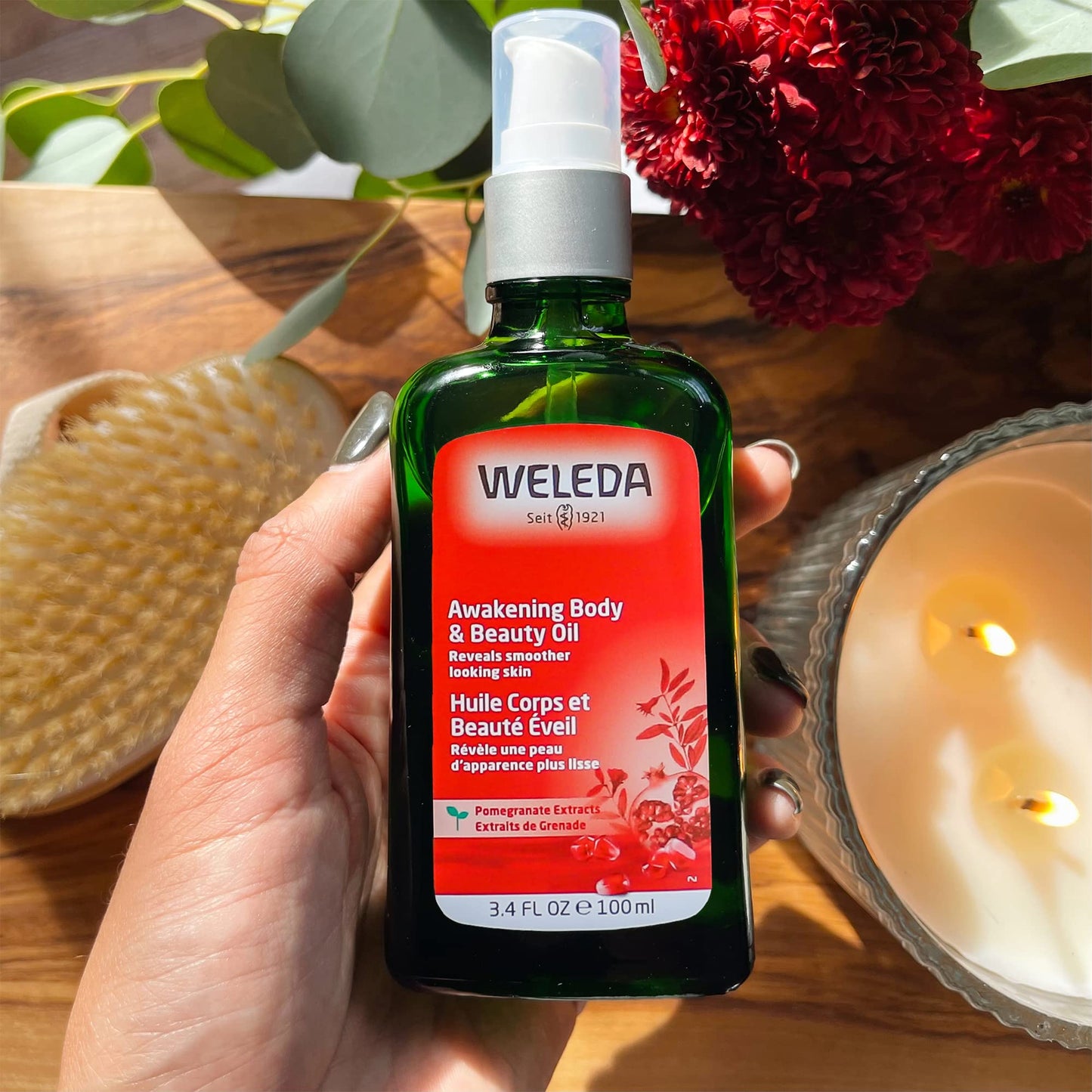 Weleda Awakening Pomegranate Body and Beauty Oil, 3.4 Fluid Ounce, Plant Rich Body and Beauty Oil with Pomegranate Seed, Jojoba and Sesame Oils