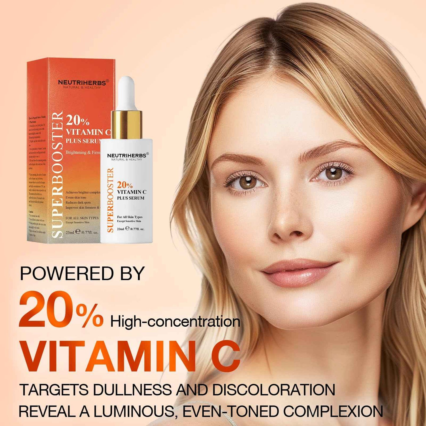 NEUTRIHERBS Advanced 20% Vitamin C Serum for Face, Renew Glow Brightening & Anti-Aging, Antioxidant Even Skin Tone Boost Collagen, All Nature Serum for Women And Men- 0.77 Fl Oz