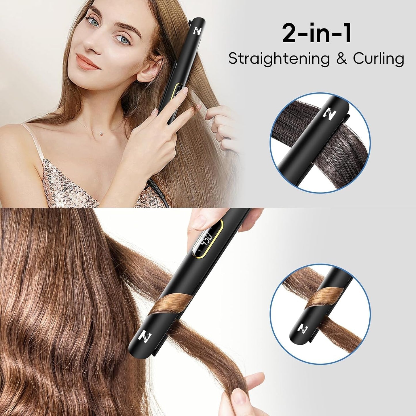 Flat Iron Hair Straightener - 1 Inch Titanium Curler with Fast Heating & 5 Temp Settings | Travel-Friendly Design