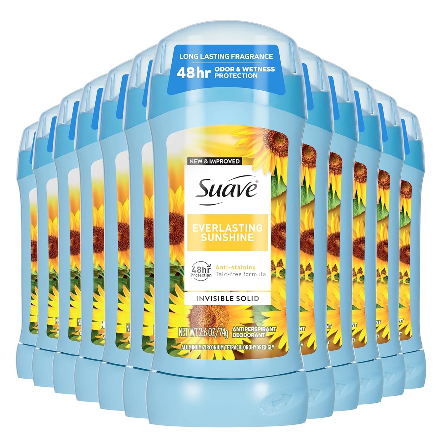 Suave Antiperspirant Deodorant for Women - 48HR Odor & Wetness Protection, Everlasting Sunshine | Sensitive Skin Solid Stick, 2.6 oz
