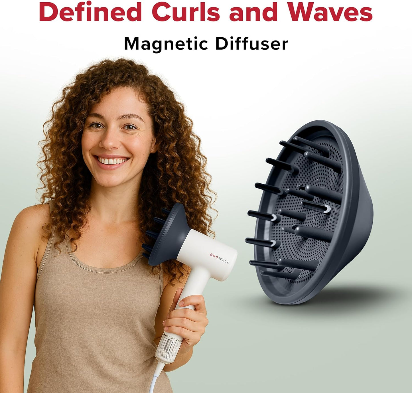 Ionic Hair Dryer with Diffuser | Professional High-Speed Brushless Blow Dryer for Curly & Wavy Hair - Lightweight & Compact Travel Size