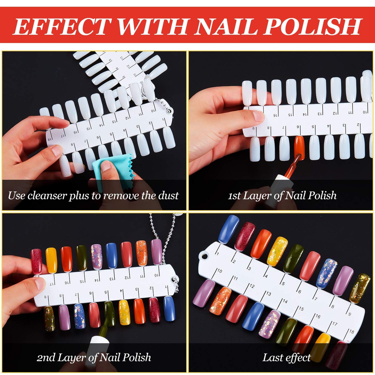 Maitys 6 Sets 216 Tips Double Layer Nail Color Display Card Plastic Nail Polish Sample Display with Chain for Design Practice Training