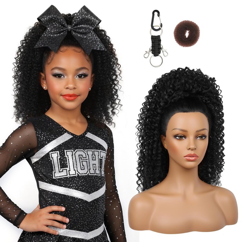 SEIKEA Cheer Ponytail Hair Piece, 100% Super Protein Fiber Curly Cheerleader Hairpiece Lightweight Fluffy Natural Soft 18" Ponytail Extension for Cheerleader Competition, Dance Brown