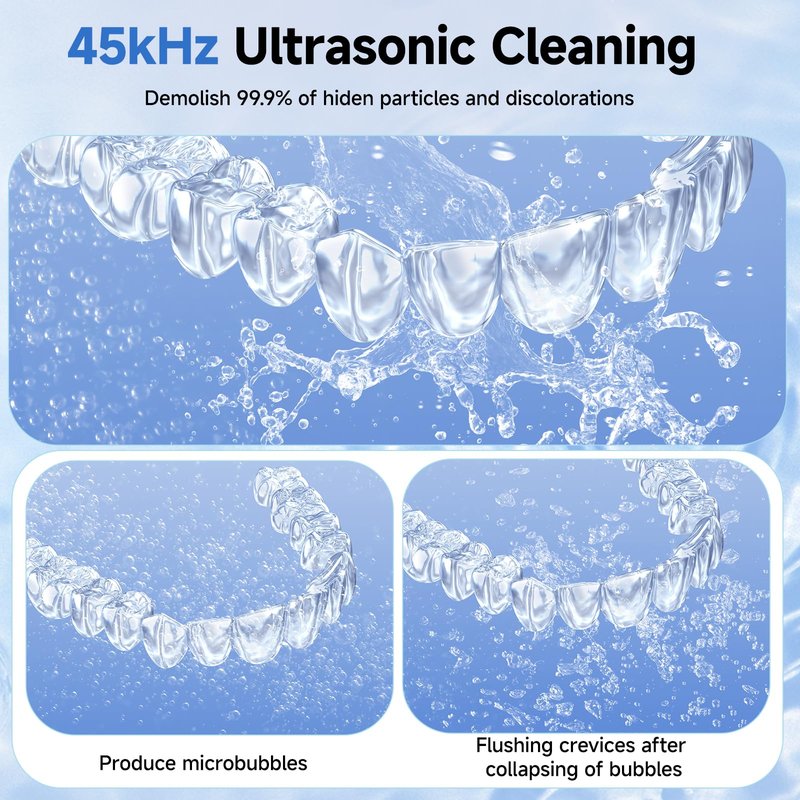 Ultrasonic Retainer Cleaner Machine, 45kHz Dental Cleaning Pod for Denture, Aligner, Nightguard, Mouth Guard, Toothbrush, Jewelry, with Digital Timer, 200ML & 4 Modes for All Dental Appliances