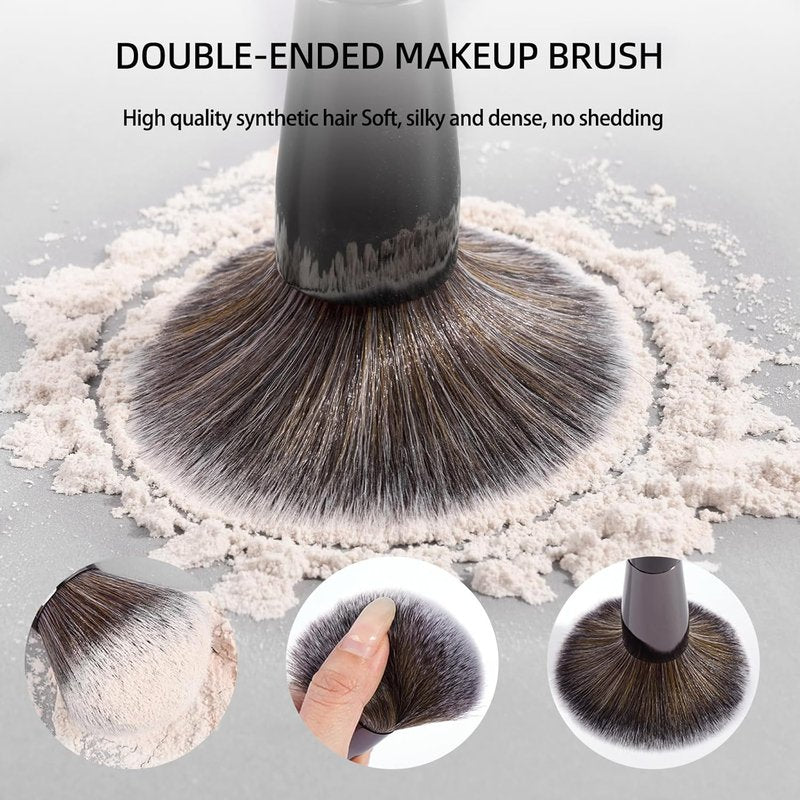 20 PCS Foundation Makeup Brush Set - Double-Ended Kabuki Contour Brushes for Liquid & Powder Blending | Black
