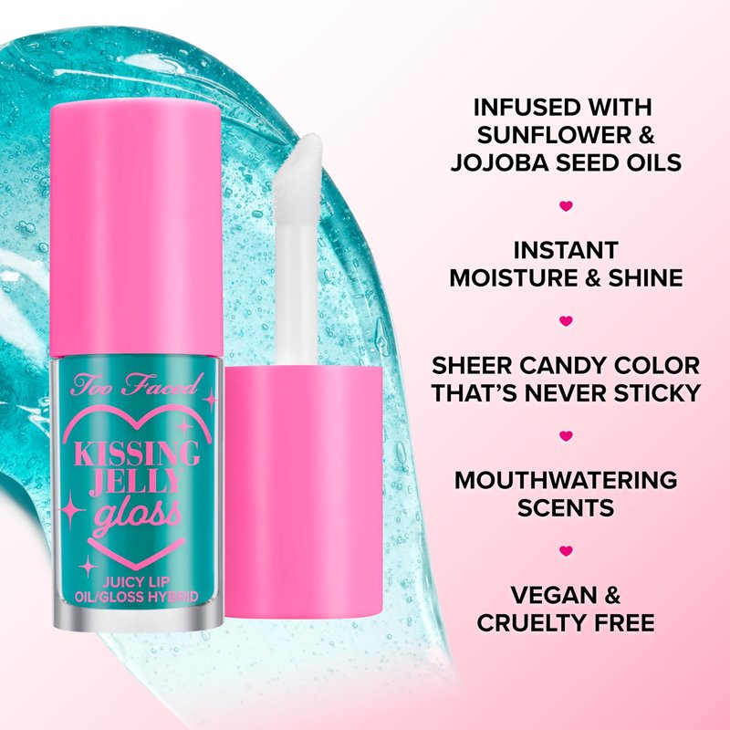 Too Faced Kissing Jelly Lip Oil + Gloss | Hydrating Lip Serum Treatment with Jojoba Oil for Instant Moisture and Glossy Shine, 0.15 Fl Oz, Cream Soda