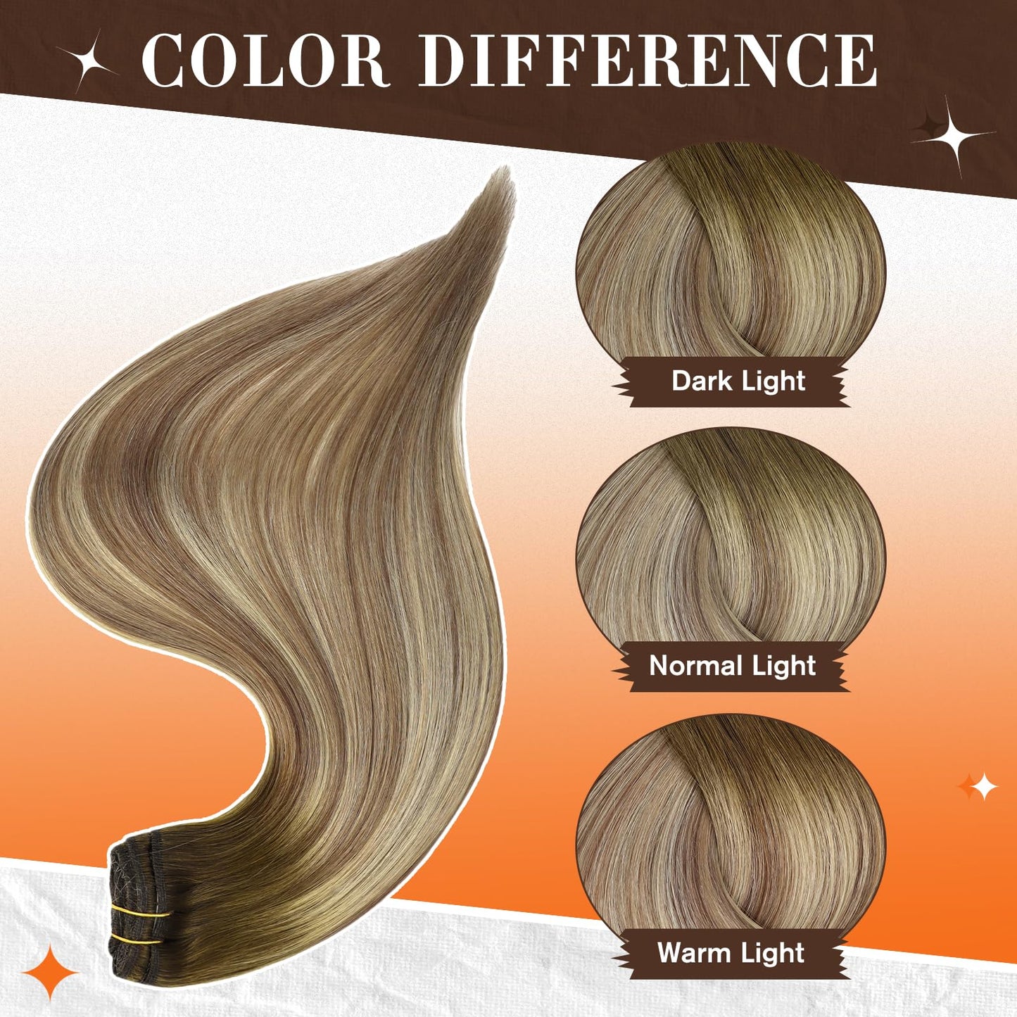 Full Shine Ombre Hair Extensions Clip in Human Hair, Dark Brown Roots Ash Brown Mix Medium Blonde Lace Weft for Layered Hair Enhancement, 16 Inch 3 Pcs 60g