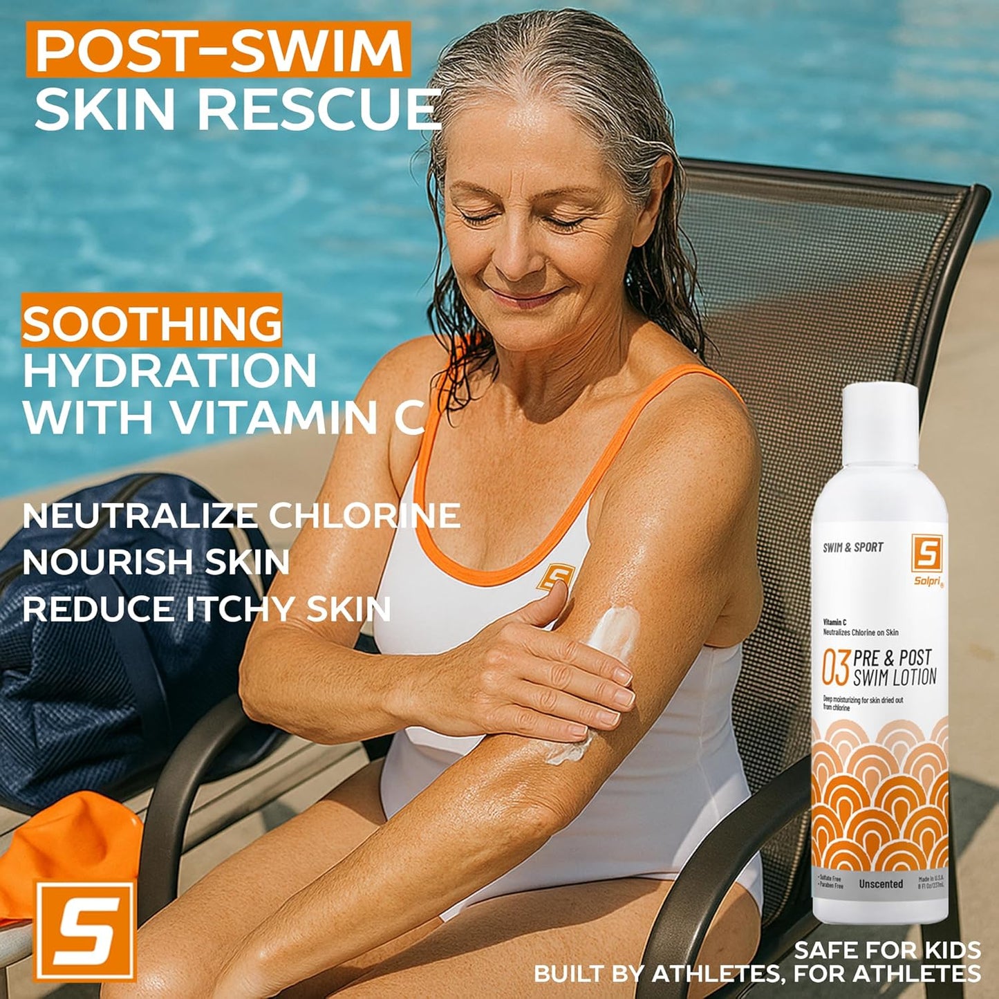 Pre Swim Lotion for Chlorine Protection - Vitamin C Skin Care, 8 Fl Oz | Unscented Formula