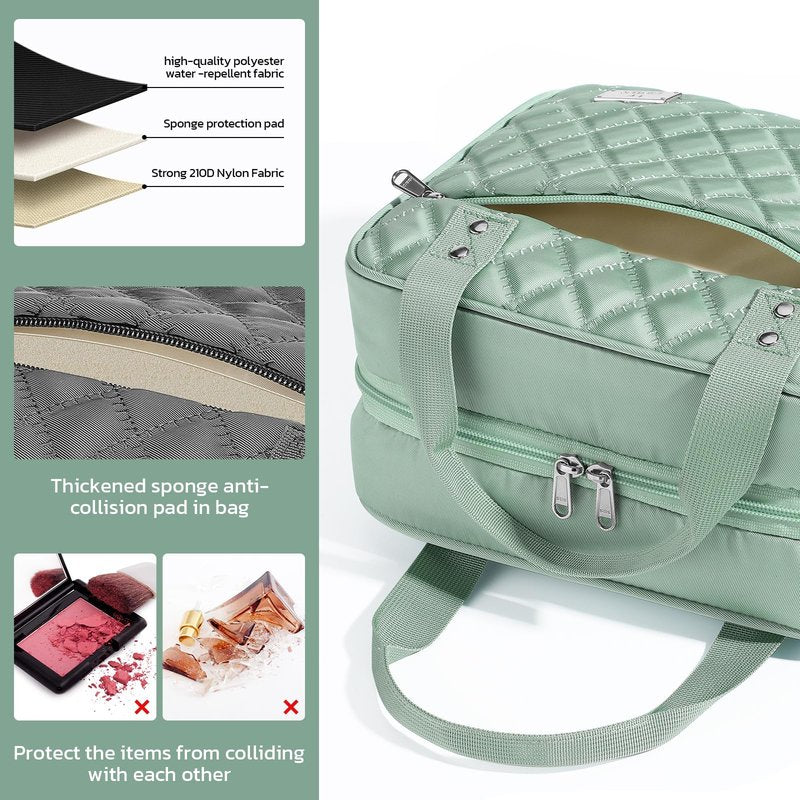 Travel Toiletry Bag for Women, Large Makeup Bag Organizer with Detachable Mirror, and Clear Cosmetic Bag, Suitable for Travel Size Toiletries-Mint Green