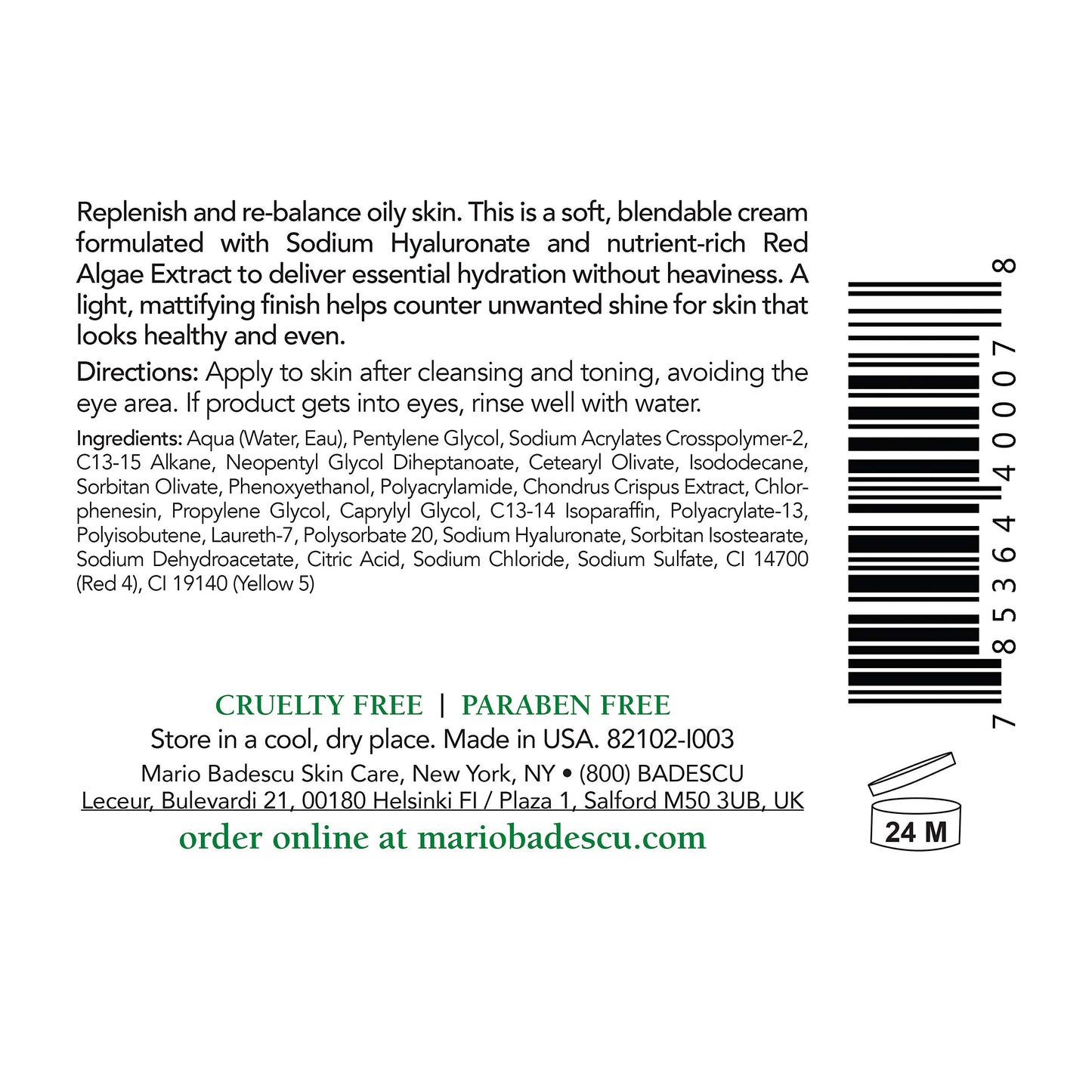 Mario Badescu Control Face Moisturizer for Women and Men with Matte Finish, Ideal Facial Moisturizer for Oily or Sensitive Skin, Lightweight and Non-Greasy Moisturizer Face Cream, 2 Fl Oz