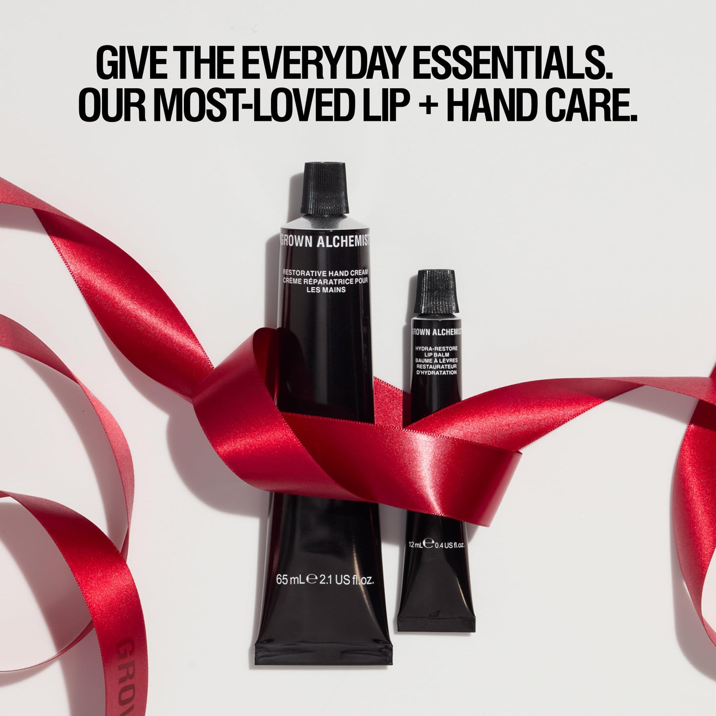 Grown Alchemist, Lip + Hand Essentials Holiday Gift Kit. Hydra-Restore Lip Balm (12 mL) & Restorative Hand Cream (20 mL). Natural Hydration Duo