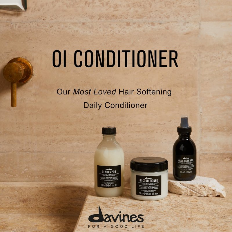 Davines OI Conditioner, Rich Creamy Hydrating Conditioner for All Hair Types - Accelerates Drying, Protects Structure & Adds Shine with Antioxidant Roucou Oil - Softens & Detangles, 8.45 Fl Oz
