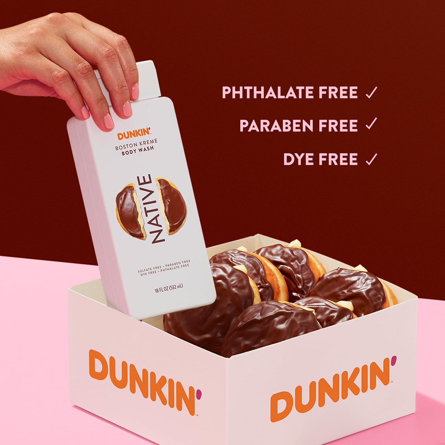 Native Body Wash, Dunkin Boston Kreme, Contains Naturally Derived Ingredients | For Women & Men, Sulfate, Paraben, & Dye Free Leaving Skin Soft and Hydrated | 18 oz