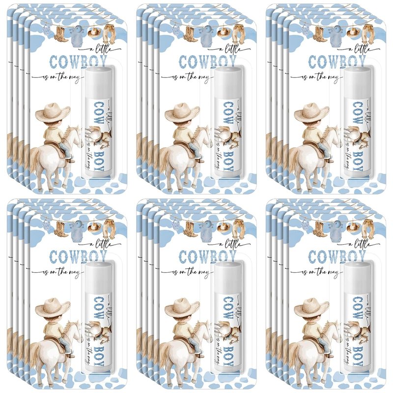 Baby Shower Games Prizes - 30 Pack Cowboy Lip Balms for Guests | Fun Gender Reveal Favors