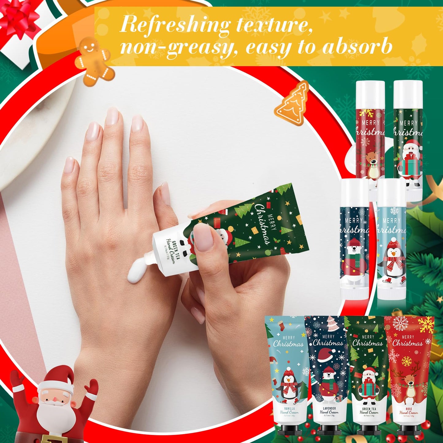 Heigble 24 Set Christmas Hand Cream Gift Set, Including Moisturizing Hand Lotion, Xmas Lip Balm, Gauze Bags, Thank You Cards Natural Fragrant Bulk Christmas Gifts for Coworkers Employees Stuffers