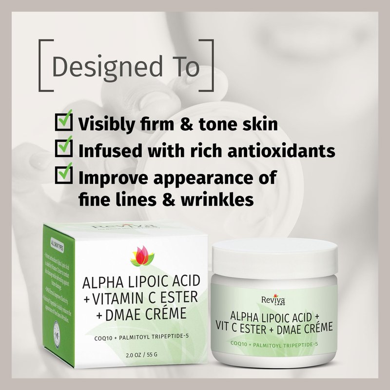 Reviva Labs DMAE Cream with Alpha Lipoic Acid, Vitamin C Ester - DMAE Lift and Firm Cream for Neck and Face - Skin Firming and Moisturizing Cream