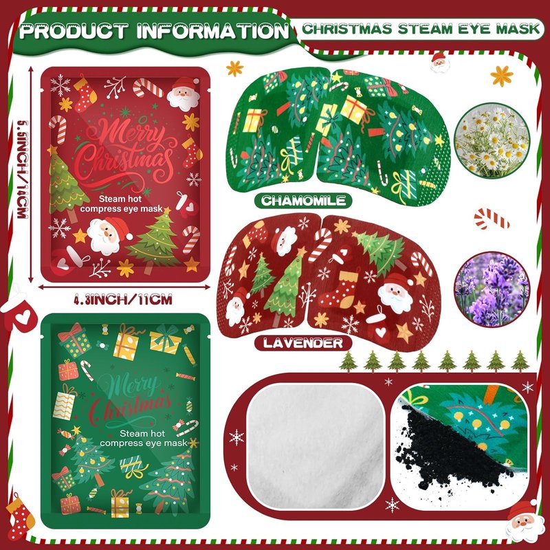 Bonuci 60 Pcs Christmas Eye Masks - Disposable Heating Eye Masks for Dry Eyes, Stress Relief & Puffiness | Perfect Spa Gift