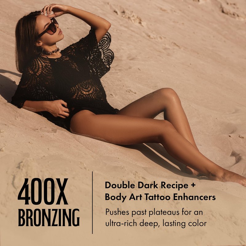 Brown Sugar Dipped in Dark Tanning Lotion, Double Dark 400X Bronzer with Hyaluronic Acid, Collagen & Tattoo Enhancers, 7.5 Fl Oz