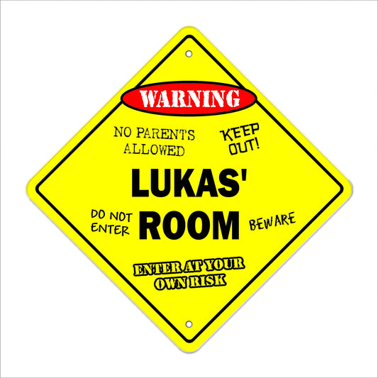 Lukas' Room Sign Crossing Zone Xing | Indoor/Outdoor | 12" Tall Kids Bedroom Decor Door Children's Name boy Girl