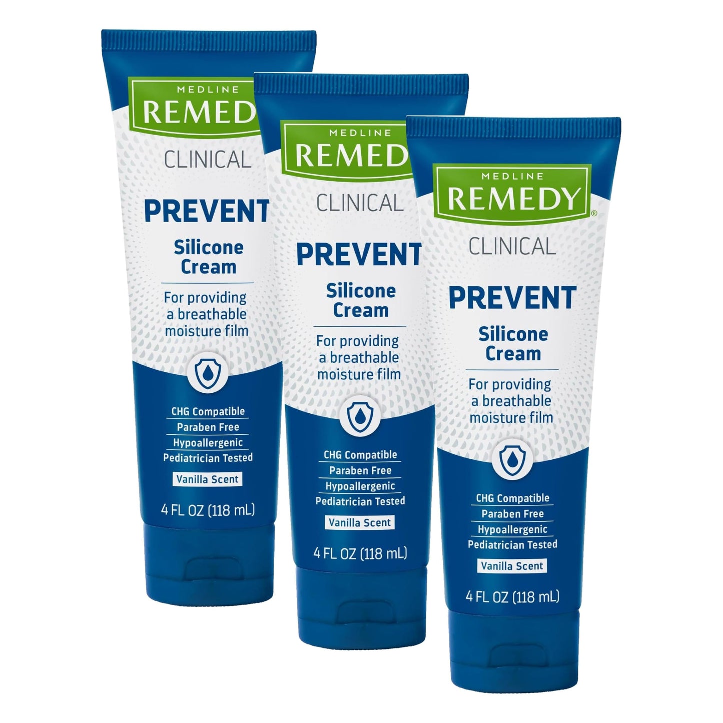 Medline Remedy Clinical Silicone Cream (4 oz Tube), Vanilla Scent, Breathable Film, Soothing, Moisturizing, Nourishing, Hydrating Skin Care, For Cracked, Chapped, Sensitive Skin (Pack of 3)