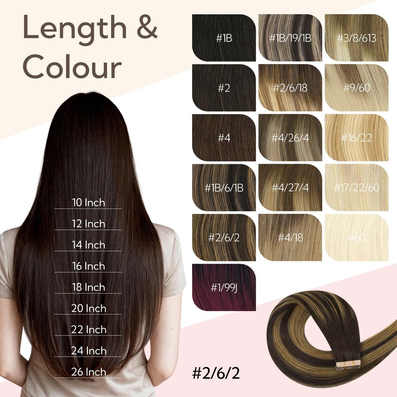 HOTBANANA Tape in Hair Extensions, 18 Inch 20pcs 50g Balayage Dark Brown Mixed Chestnut Brown Tape in Real Remy Human Hair Extensions Straight