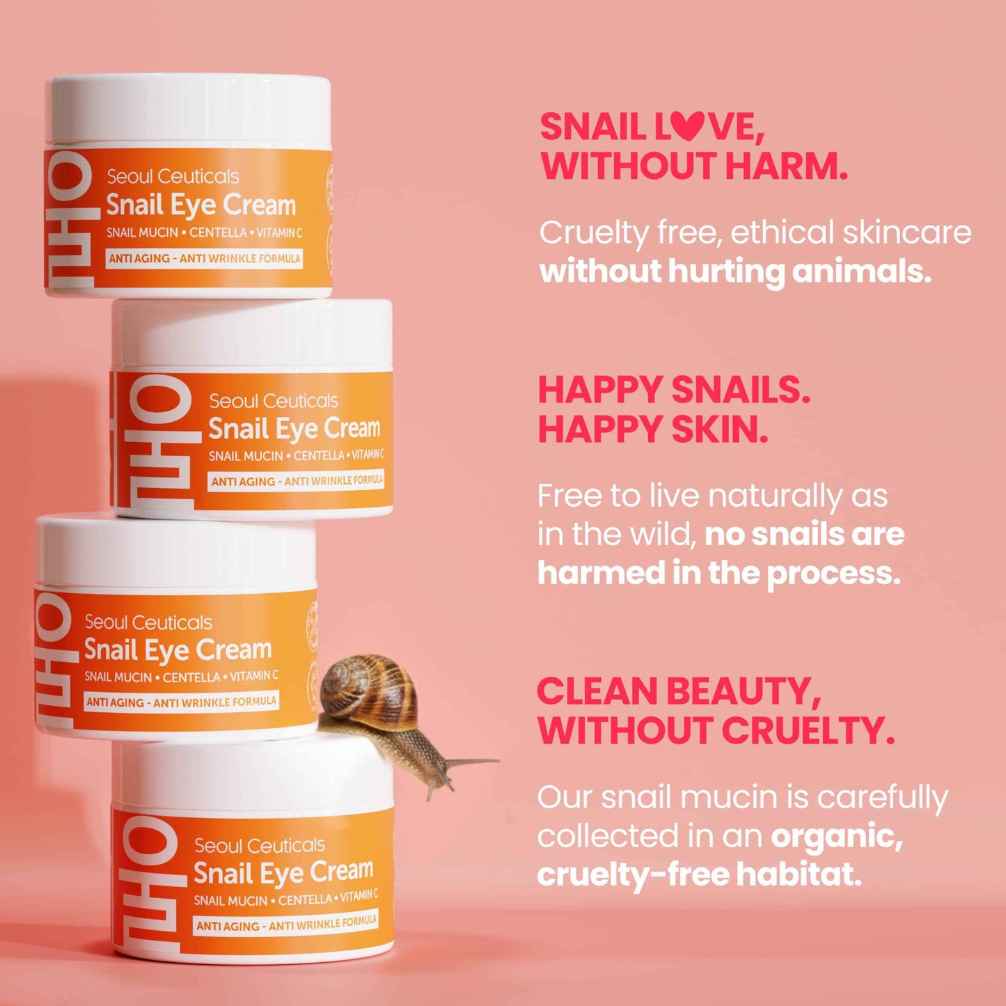 SeoulCeuticals Korean Snail Mucin Eye Cream - 97.5% Snail Filtrate K Beauty Anti Aging Under Eye Anti Wrinkle Eye Treatment Cream 0.5oz