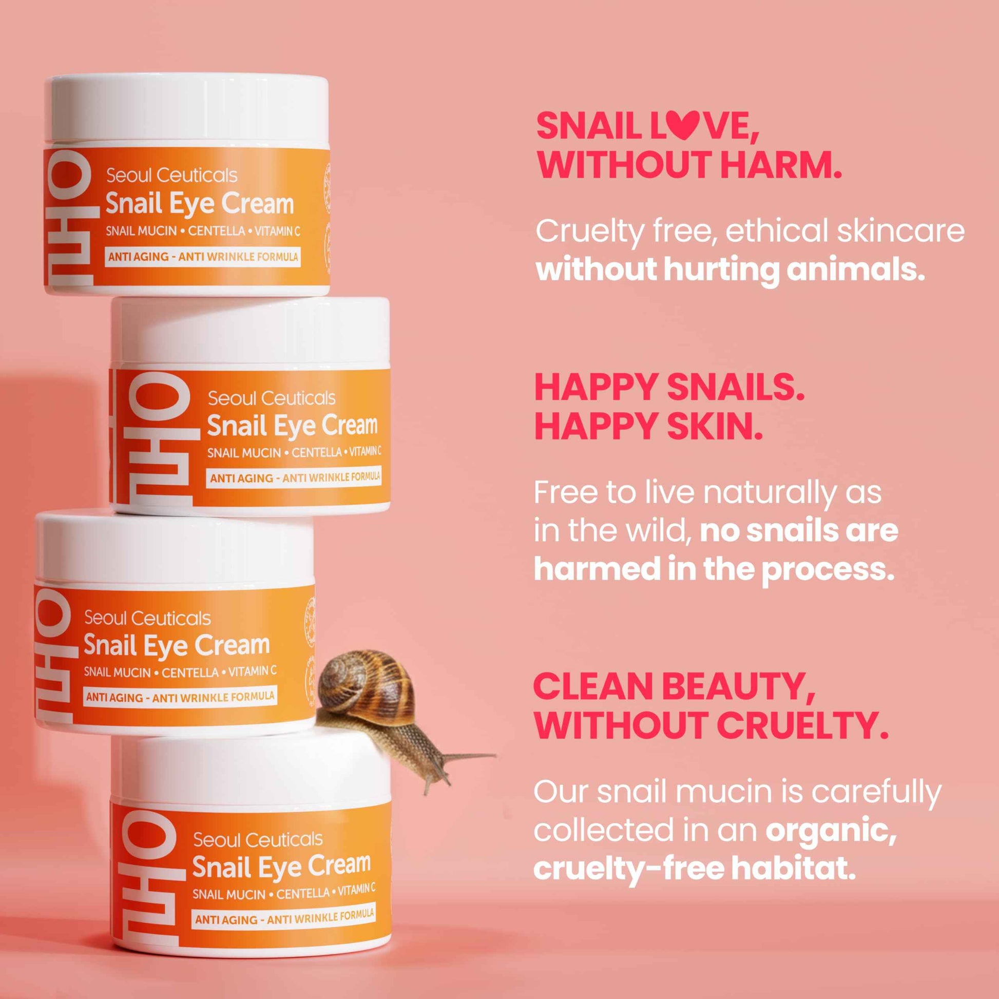 SeoulCeuticals Korean Snail Mucin Eye Cream - 97.5% Snail Filtrate K Beauty Anti Aging Under Eye Anti Wrinkle Eye Treatment Cream 0.5oz